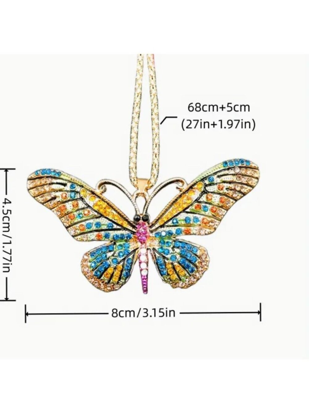 Betsey Johnson Necklace Gold Tone Orange & Teal Crystal Butterfly Pendant - Picture 2 of 2